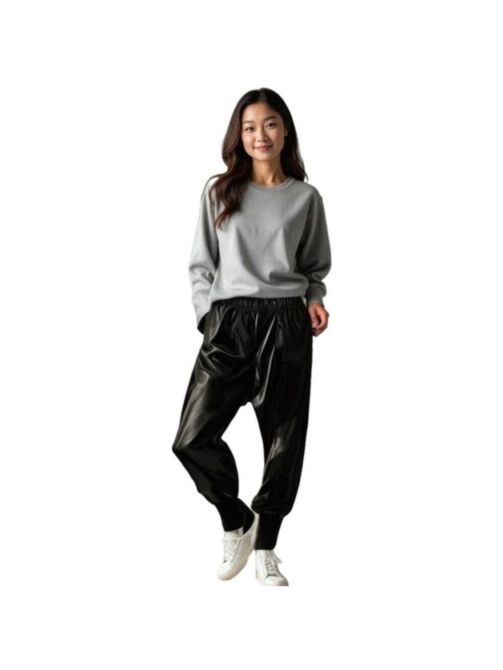 Lulunico Faux Leather Joggers Small Black Elastic Waist Adjustable Tie
